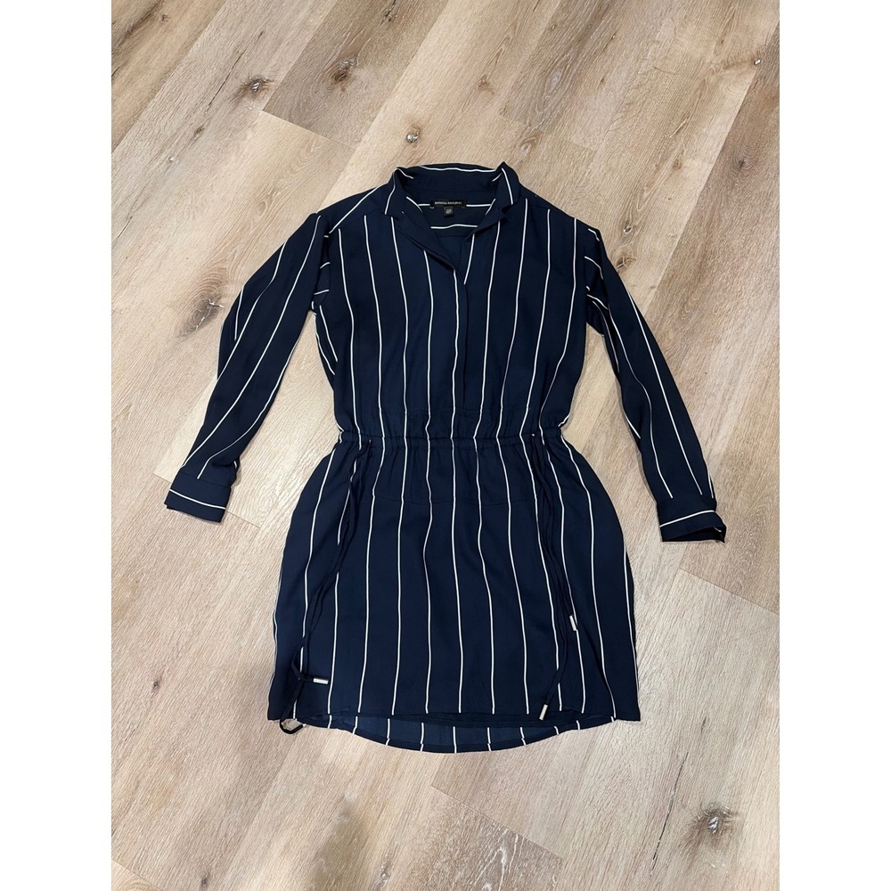 Banana Republic Navy Blue White Striped Long Sleeve Shirt Dress Petite 00P